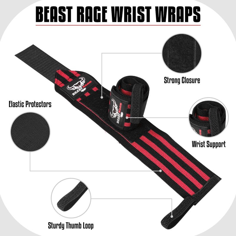 BEAST RAGE Wrist Wraps for Weightlifting - Adjustable Lifting Straps With Thumb Loop for Enhanced Gym Support, Powerlifting, Bodybuilding and Workout - Image 4